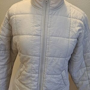 Lightweight Packable Puffer Jacket W Pockets Ivory Women's Sz M Split Hem